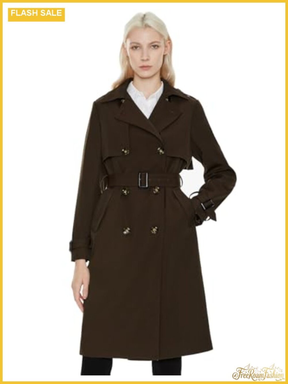 Long Double-Breasted Trench Coat with Belt - Lightweight Classic Lapel Spring
